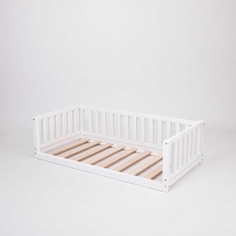 Sweet Home From Wood Floor Bed With Rails on 3 Sides Twin White