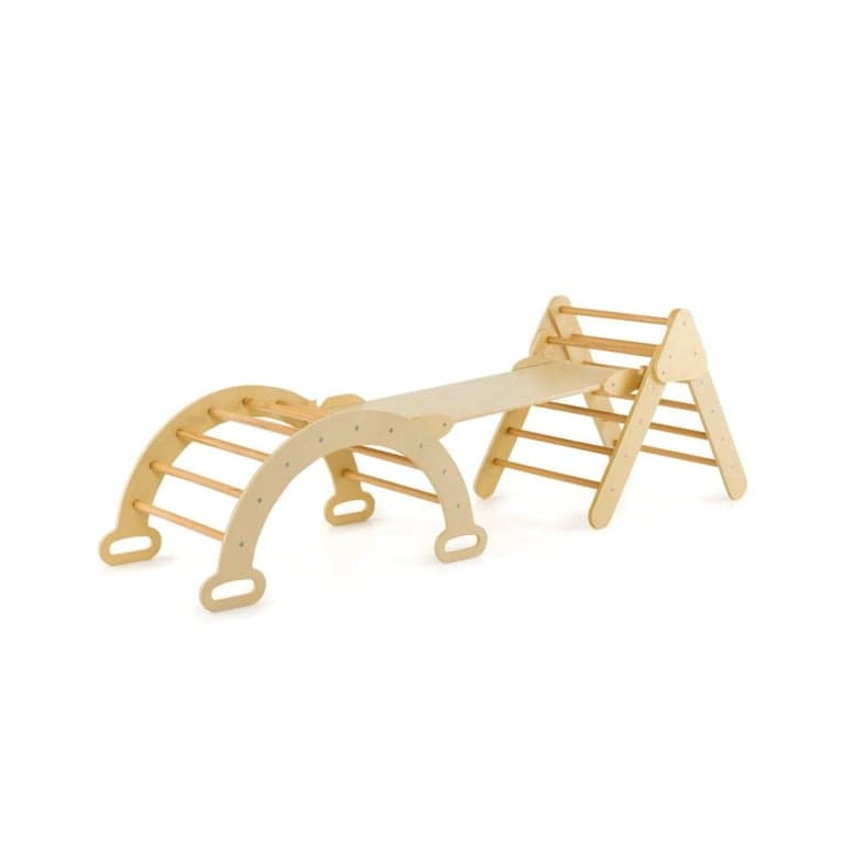 Costway 5-in-1 Wooden Kids Climber Toys With Triangle, Arch, and Ramp Natural