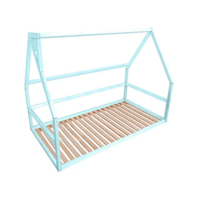 BusyWood House Floor Bed With Slats Model 1 Blue Queen