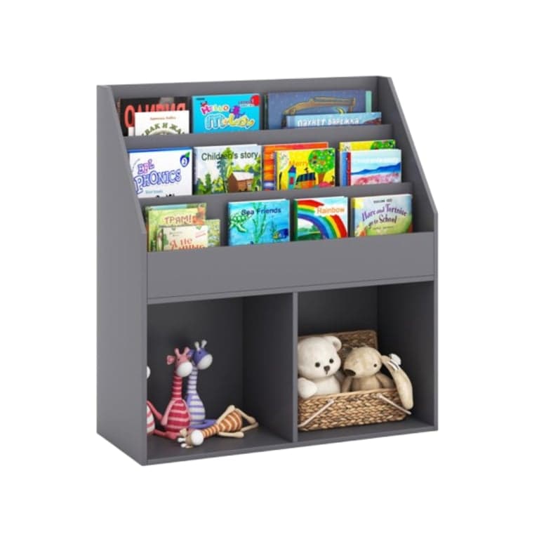Costway Kids Wooden Bookshelf Gray