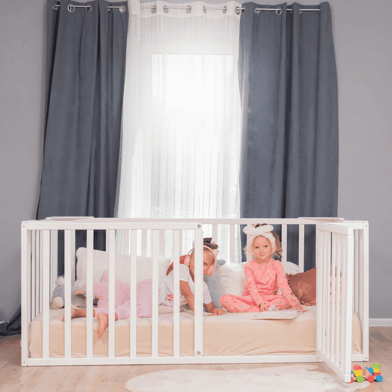 Busywood Floor Bed With Rails White Full Size