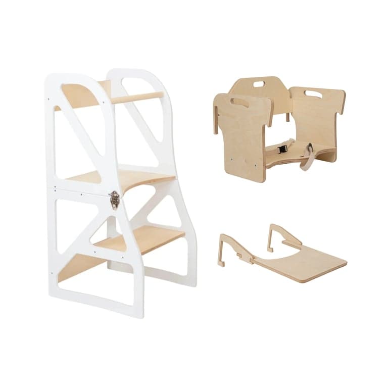 Lumbary Torre da cucina trasformabile Passo sicuro e seggiolone combinati, bianco