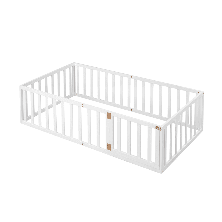 Harper & Bright Designs Twin Size Floor Bed Frame With Rails and Door White