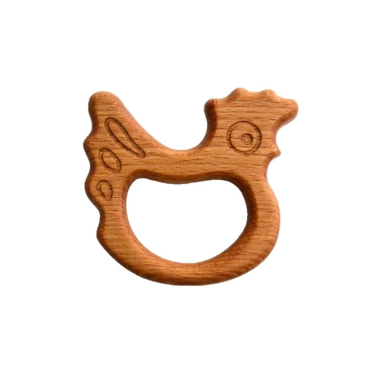 PoppyBabyCo Organic Wooden Teether Toy Chicken