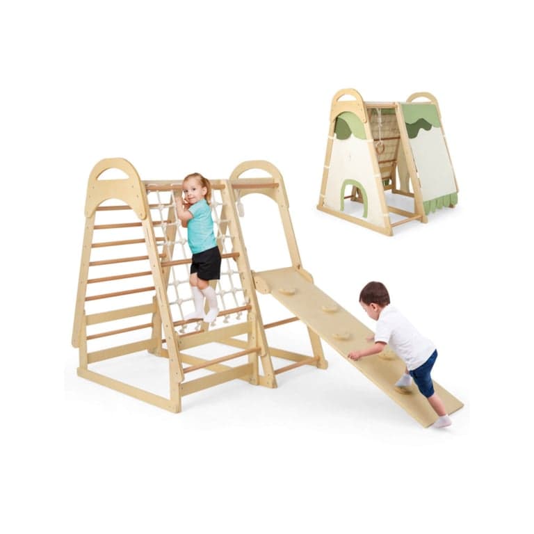Costway 6-in-1 Wooden Kids Playset With Removable Tent