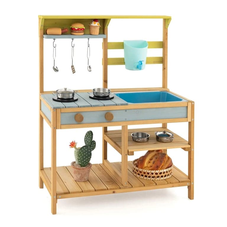 Costzon Mud Kitchen With Removable Sink, Water Box & Faucet Blue