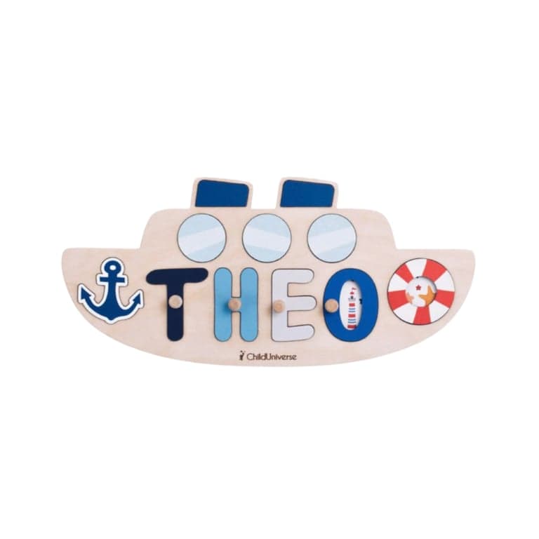 ChildUniverse Name Puzzle Boat With Pegs NamePuzzle4
