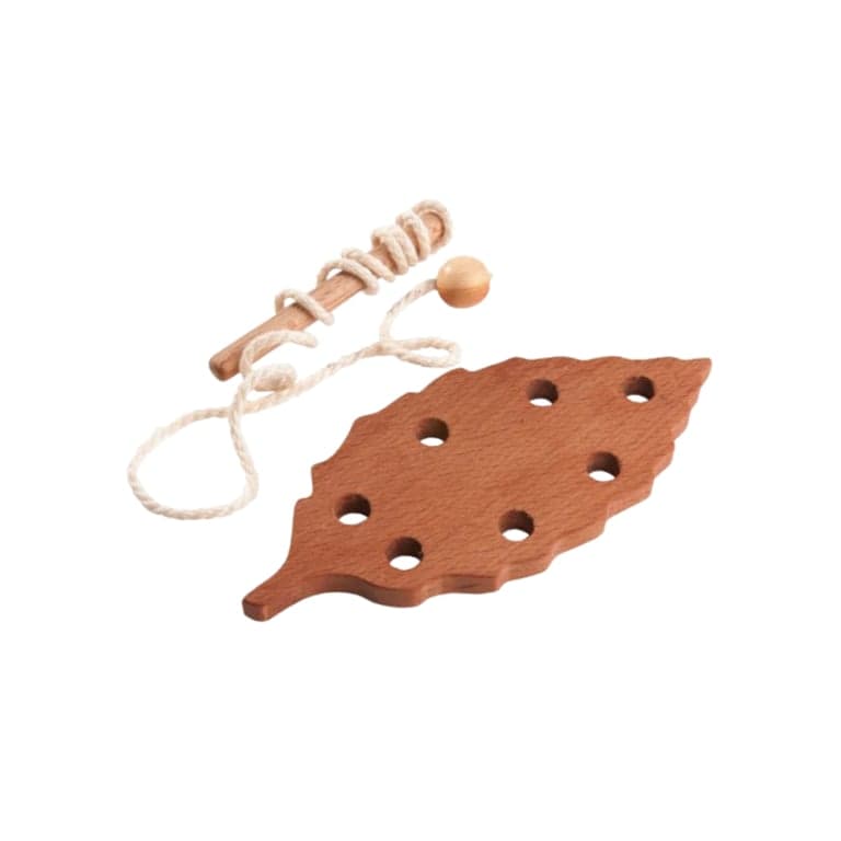 PoppyBabyCo Wooden Lacing Toy Beech Leaf