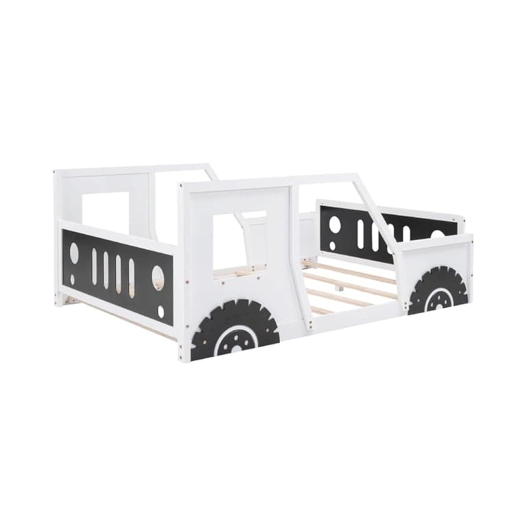Harper & Bright Designs Car-Shaped Platform Bed With Wheels Full Size White