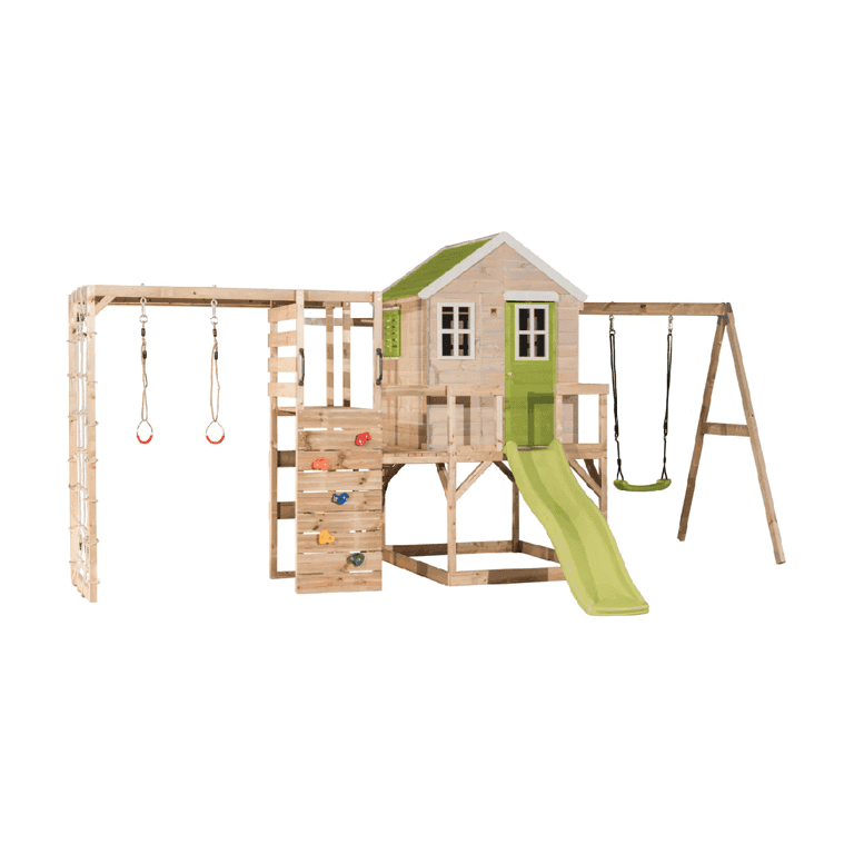 Wendi Toys My Lodge Altalena con Piattaforma, Scivolo, Altalena Singola e Allegato Palestra Lime
