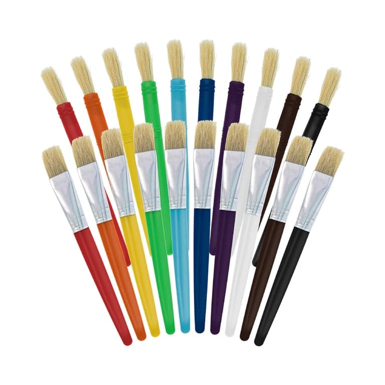 U.S. Art Supply 20 Pieces Large Round and Flat Paint Brush Set Assorted Hog Bristle