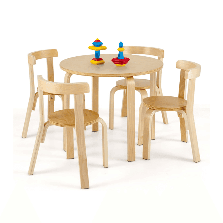 Costzon 5-Piece Set of Table With 4 Chairs Natural