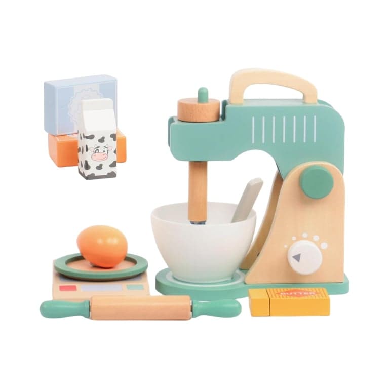 MIKNEKE Wooden Cookies Bake Mixer Toy Play Set