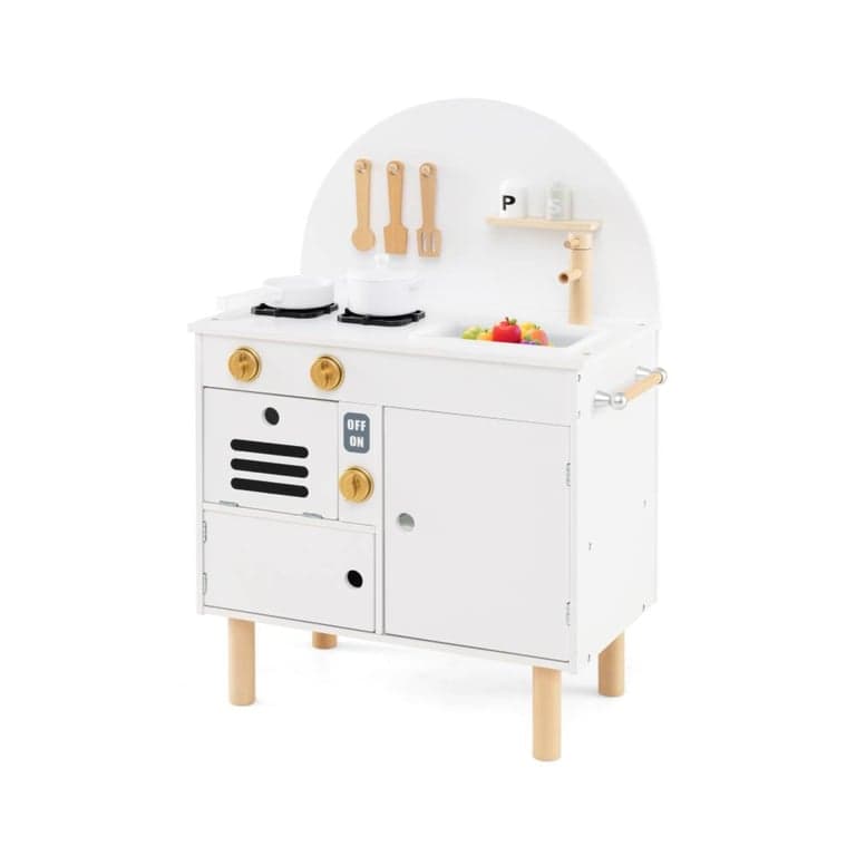 Costway Kitchen Playset With Stoves, Faucet, Sink, Microwave, and Oven White