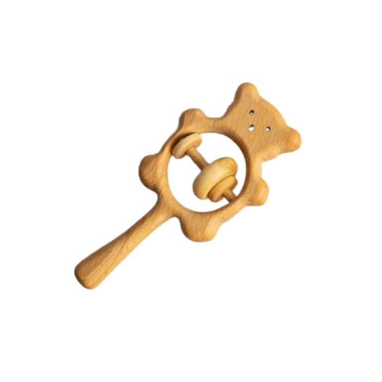 PoppyBabyCo Organic Wooden Rattle Toy Bear