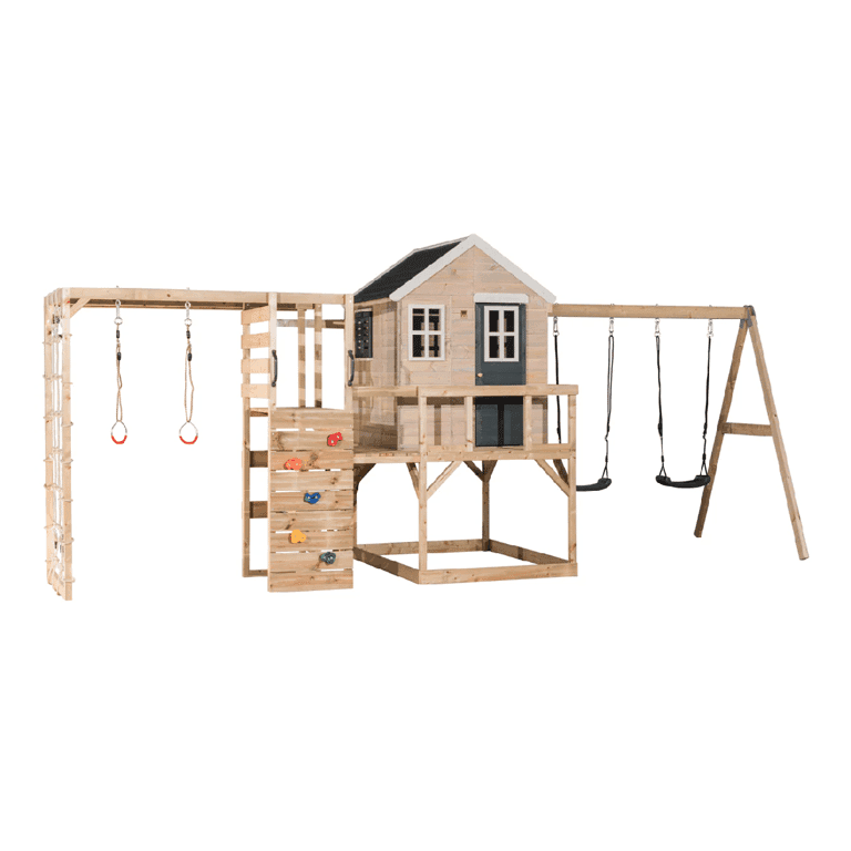 Wendi Toys My Lodge Altalena con Piattaforma, Doppia Altalena e Allegato Palestra Grigio