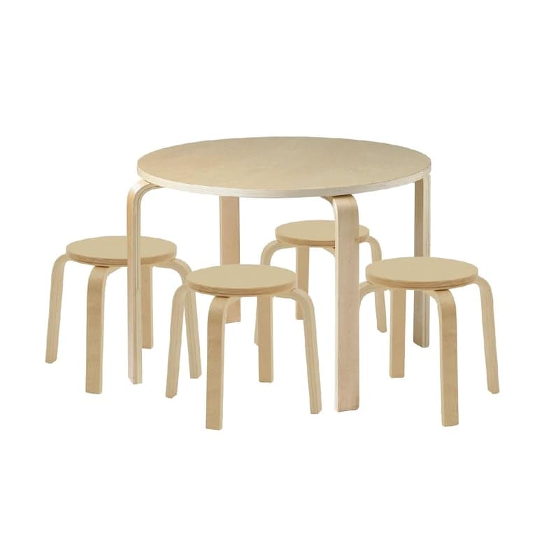 ECR4Kids 5-Piece Bentwood Round Table and Stool Set Natural