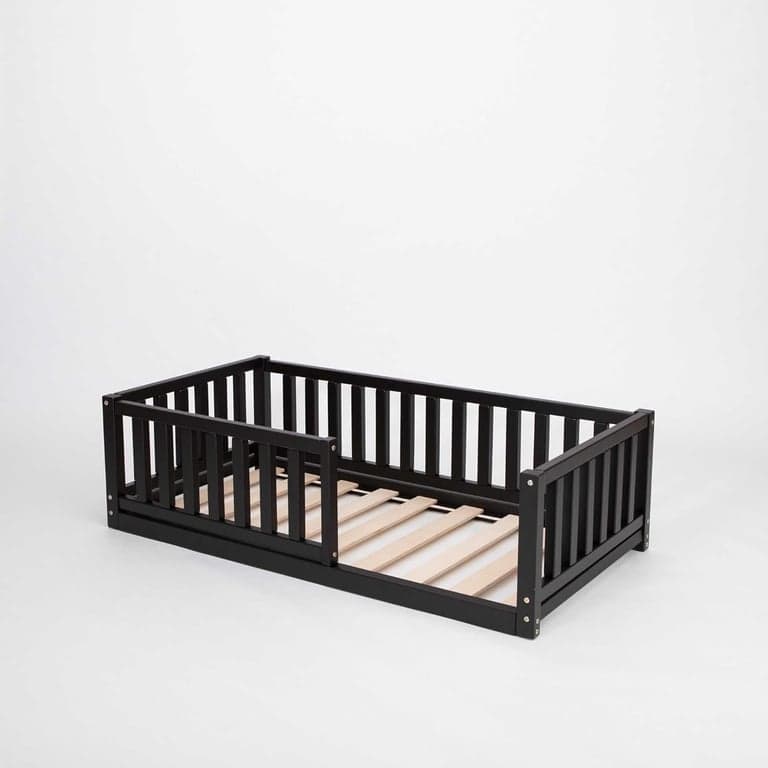 Sweet Home From Wood Floor Bed With Rails on 4 Sides Twin Black