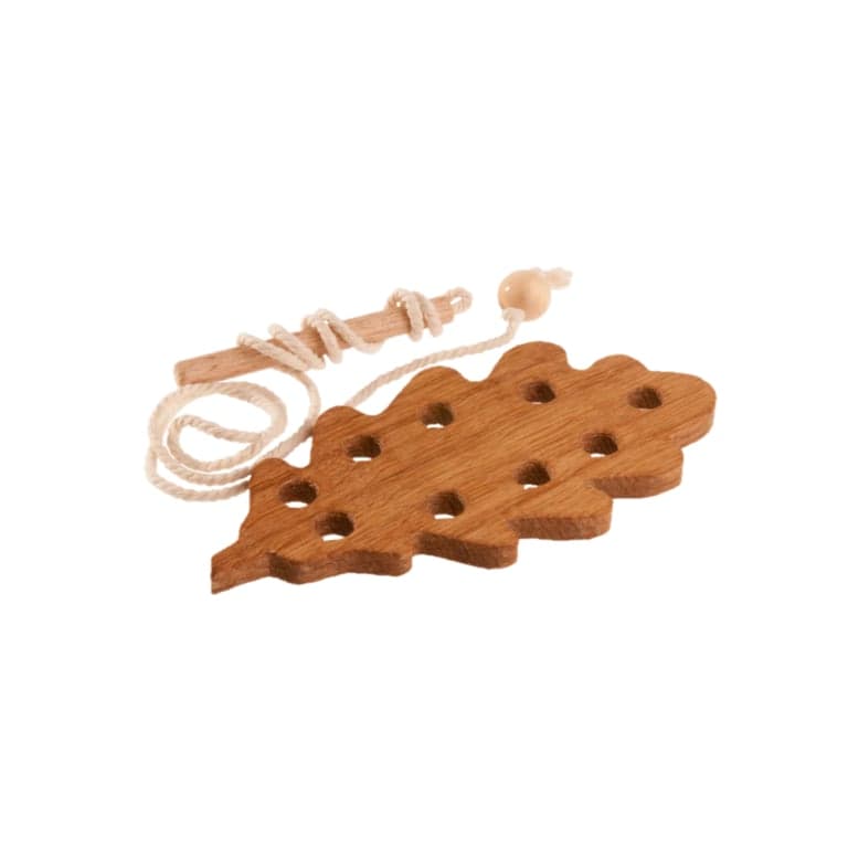 PoppyBabyCo Wooden Lacing Toy Oak Leaf
