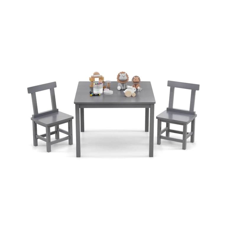 Costway Wooden Kids Table and 2 Chairs Set With Anti-slip Foot Pads Gray