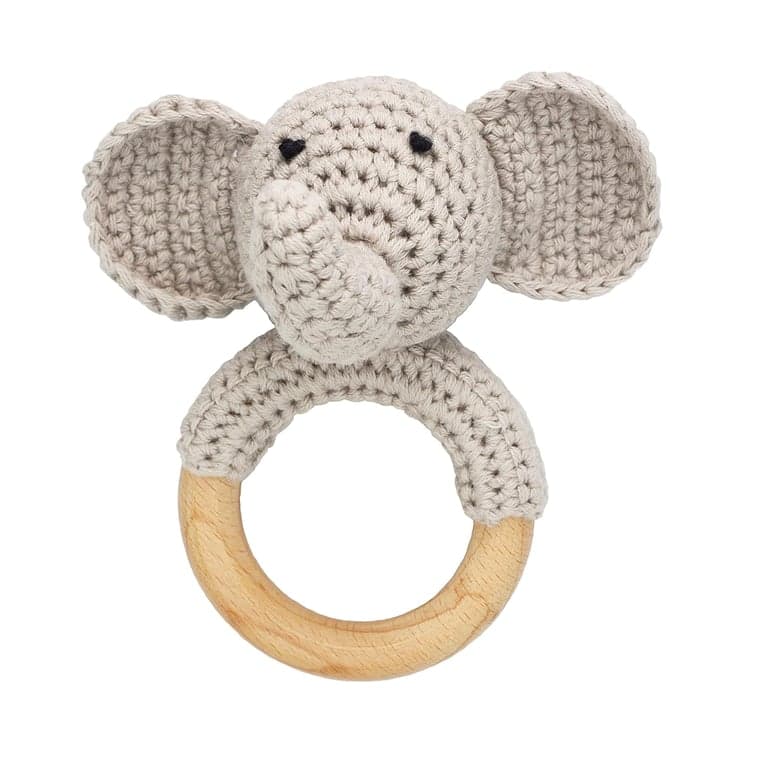 Joliecraft Woodlands Rattle Shaker With Wooden Teething Ring Elephant