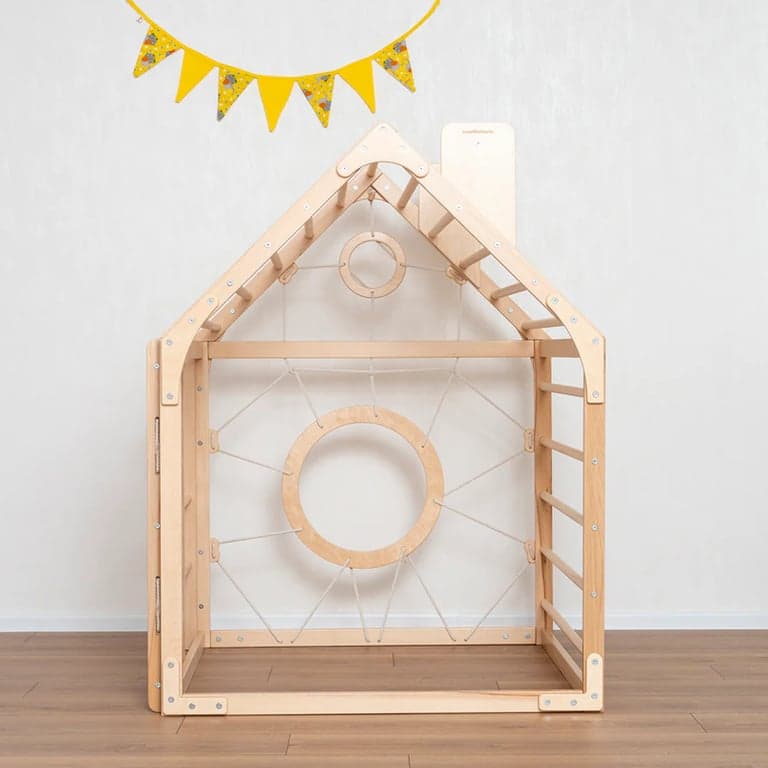 Wood and Hearts Climbing Playhouse in Natural Wood