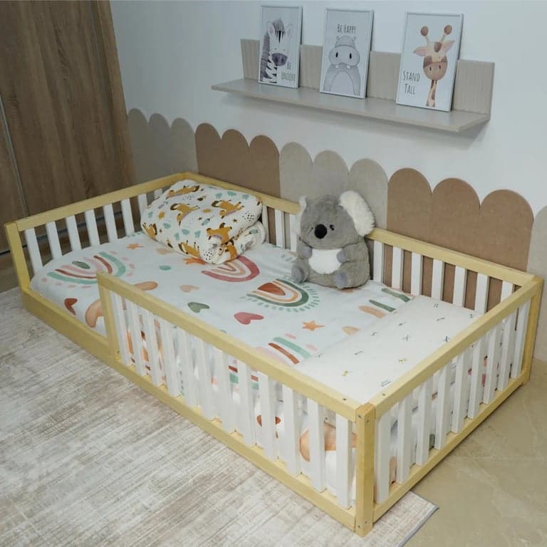 Eco Kids Universe Floor Bed With Rails Queen Half White No Door
