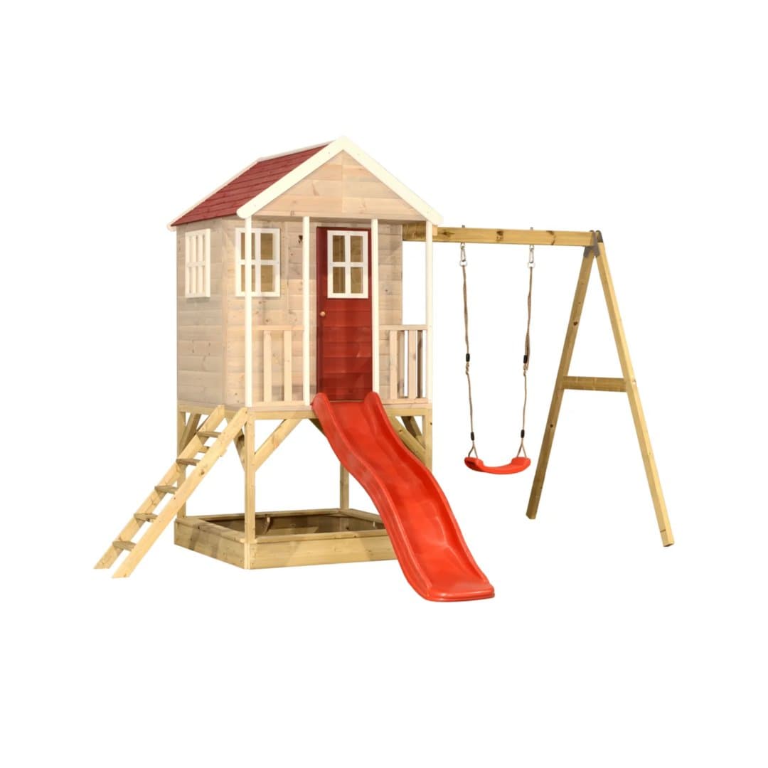 Wendi Toys Nordic Adventure Altalena con Piattaforma, Scivolo e Altalena Singola Rossa