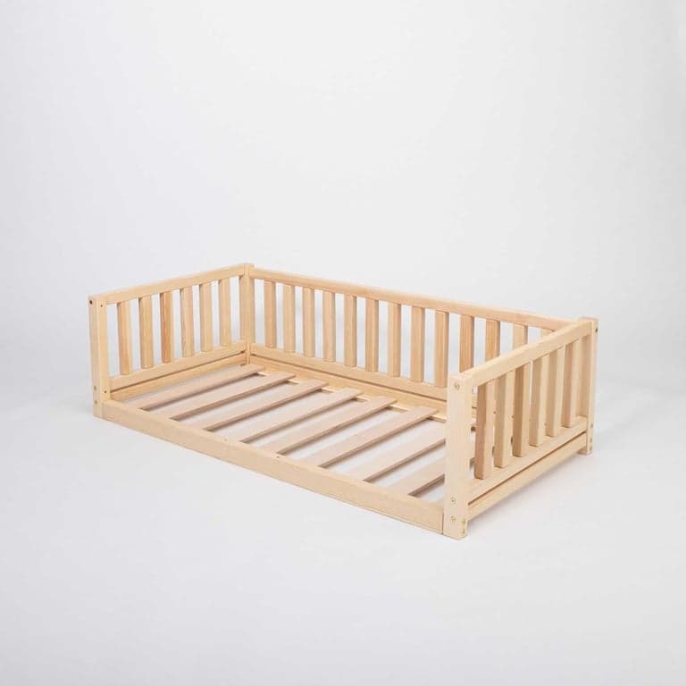 Sweet Home From Wood Floor Bed With Rails on 3 Sides Twin Pine Wood