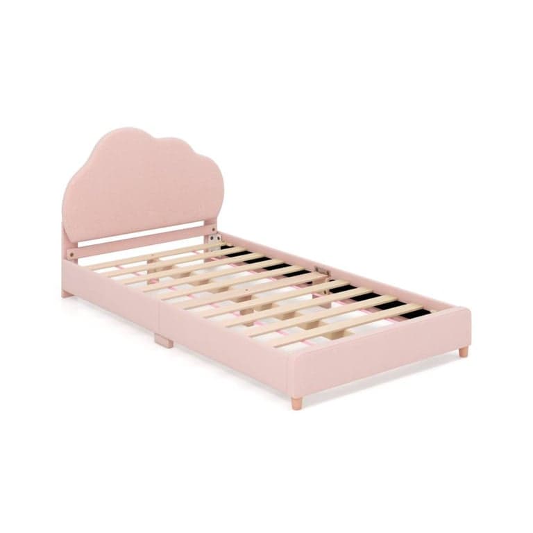 Costway Twin Bed Frame With Height-Adjustable Headboard and Sturdy Wooden Slats Gradient Pink