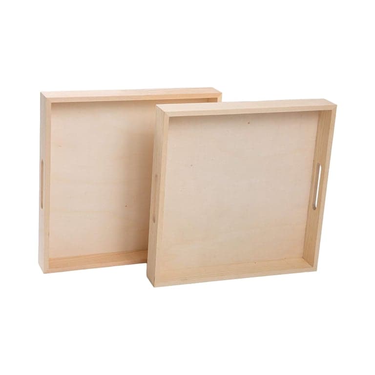 Wooden Living Small Wooden Trays With Handles 12 x 12 x 1.5 Inches Pack of 2