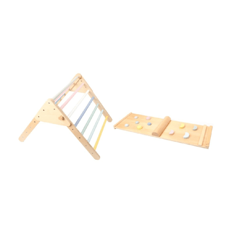 Elis Design Triangolo Pikler con parete da arrampicata Pastello