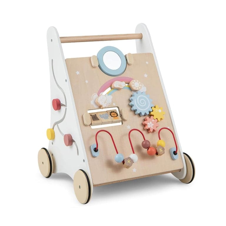 HONEY JOY Wooden Baby Push Walker Natural With Activity Toys