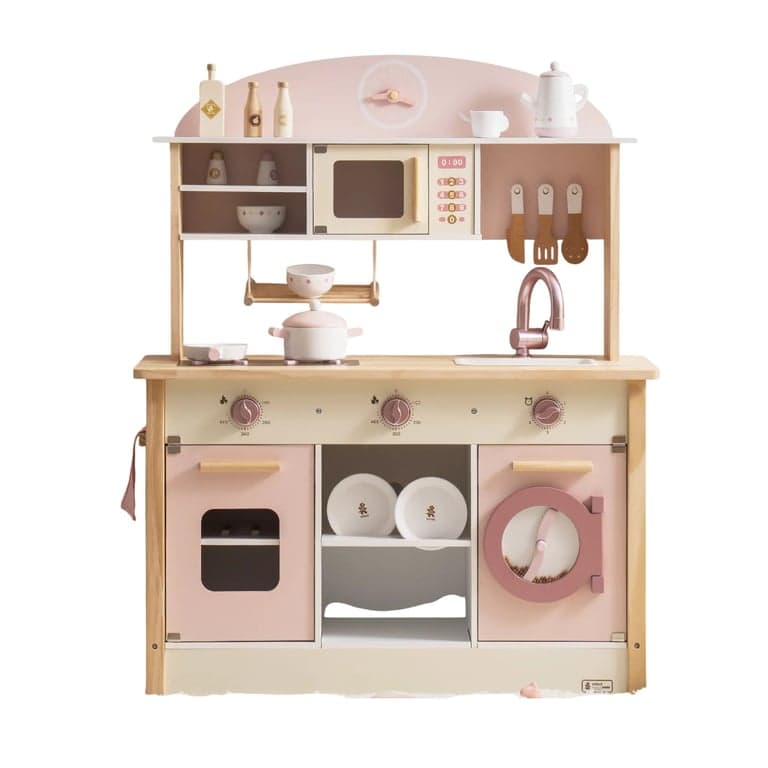 Robud Cucina Giocattolo in Legno con Accessori Realistici Rosa