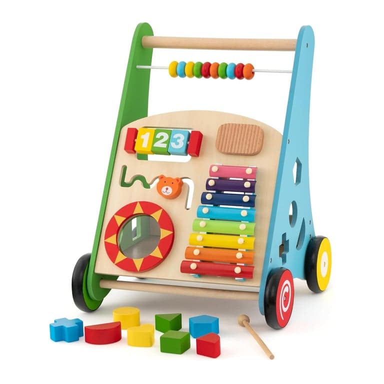 BABY JOY Wooden Baby Push Walker Colorful
