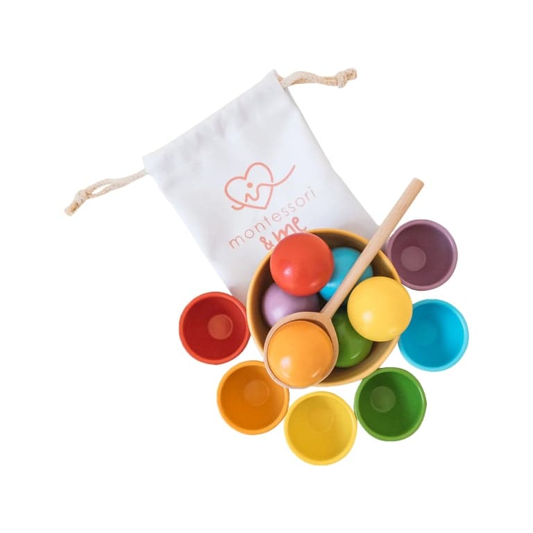 Montessori & Me Rainbow Colored Sorting Wooden Balls Set