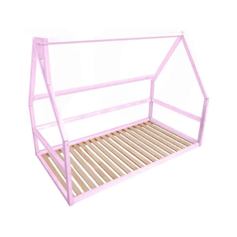 BusyWood House Floor Bed With Slats Model 1 Pink King