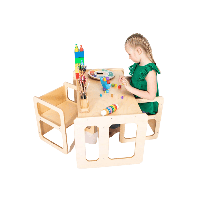 Sweet Home From Wood Weaning Table and 2 Chairs Set Lacquered