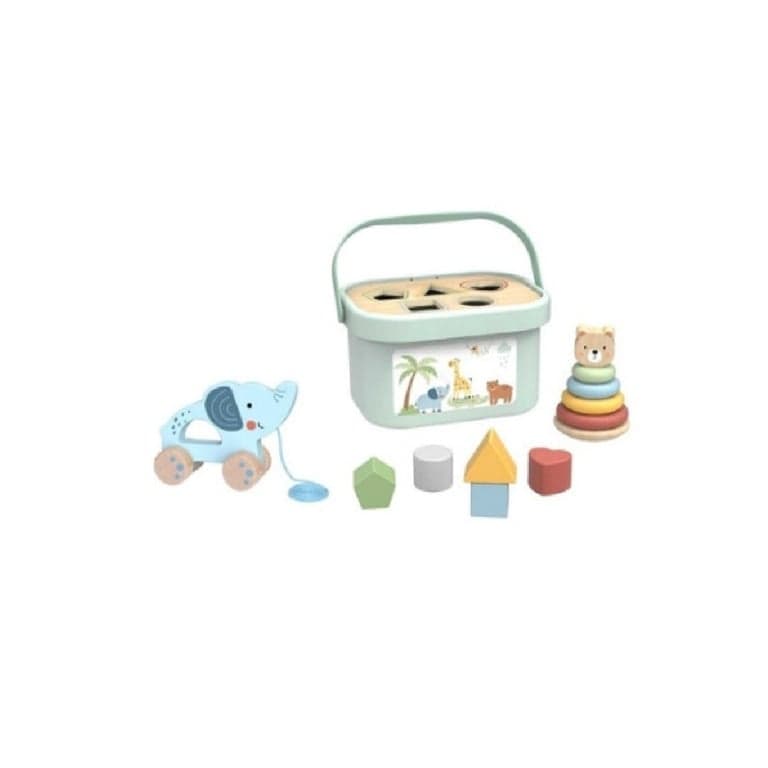 Woopie Green Set Regalo Anello Impilabile con Selezionatore di Forme e Giocattolo da Trainare
