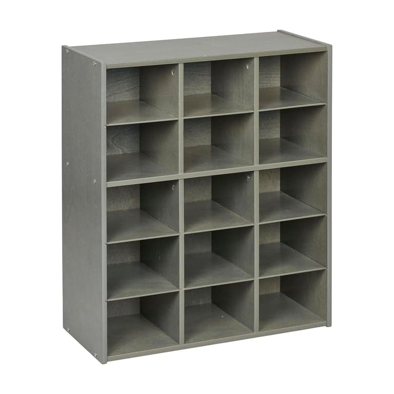 ECR4Kids Streamline 15-Cubby Tray Storage Cabinet 5 x 3 Gray Wash
