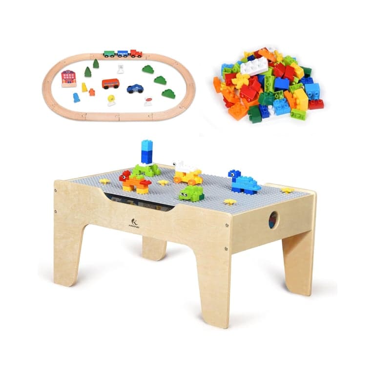 KRAND Kid's Multi-Purpose Activity Play Table with 60 Big Building Bricks Big-Peg Baseplate Version