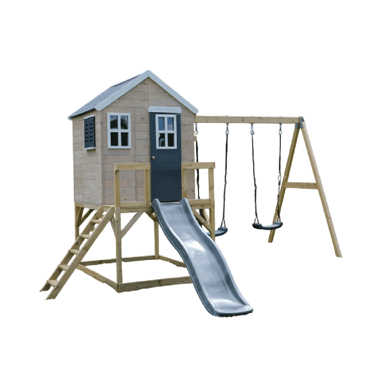 Wendi Toys My Lodge Altalena con Piattaforma, Scivolo e Doppia Altalena Grigio