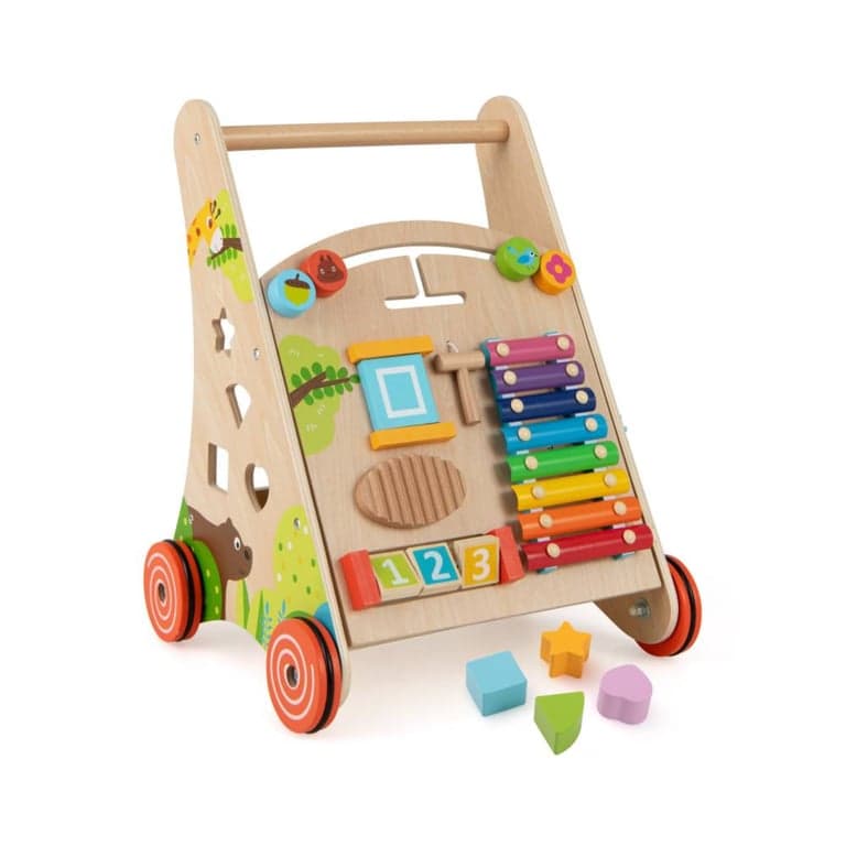 Costway Wooden Push and Pull Baby Walker With Handle and Storage Natural
