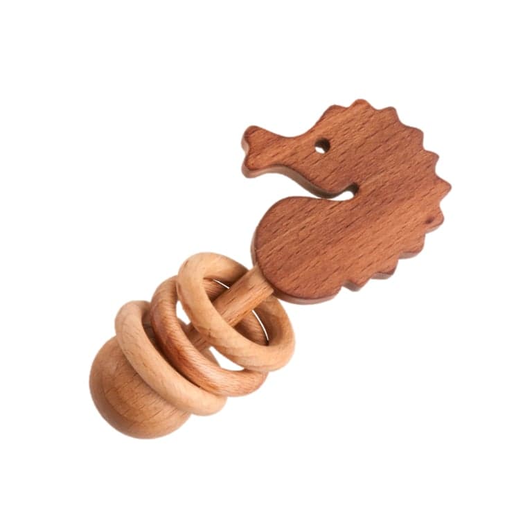 PoppyBabyCo Organic Wooden Rattle-Teether Seahorse