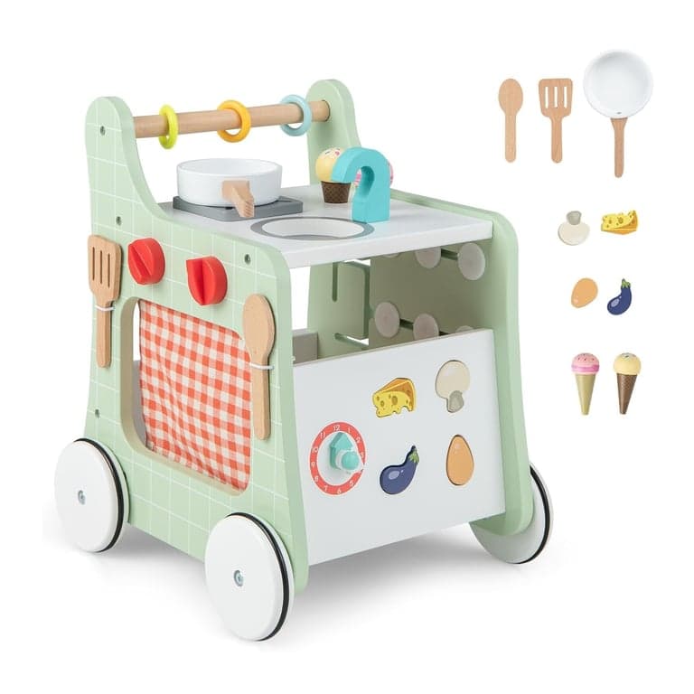 BABY JOY 6 in 1 Wooden Baby Walker With Play Kitchen Green