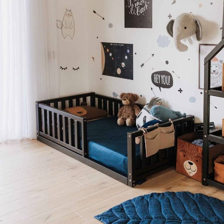 Montessori House Bed Floor Bed With Rails Black Full