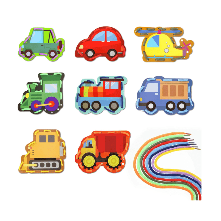 Zonon 8 Pieces Kids Lacing Cards Transportation Style