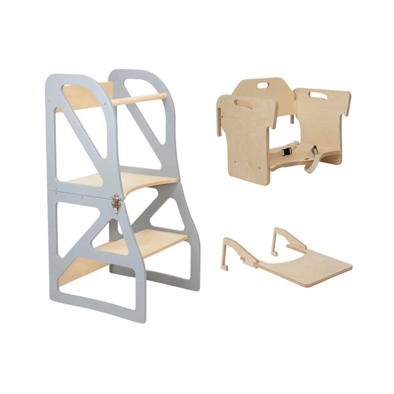 Lumbary Torre da cucina trasformabile Passo sicuro e seggiolone combinati grigi