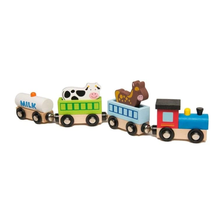 The Original Toy Company Wood Toy Train Playset - Animal Farm Train
