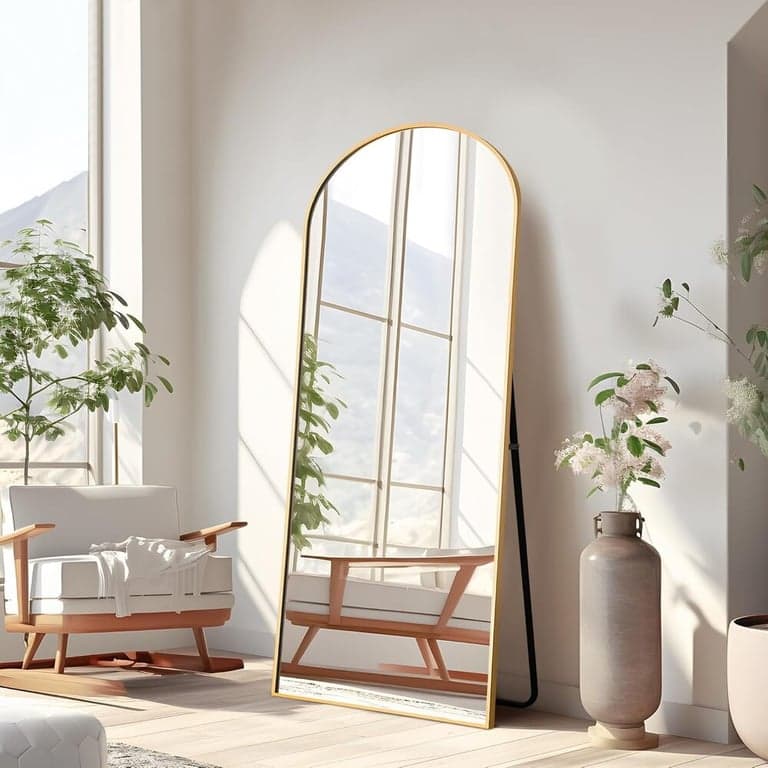 NicBex Arched Full Length Mirror With Stand 56 x 19 Inches Gold